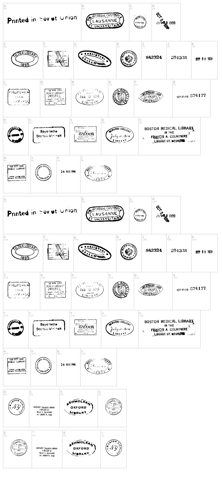 Old Seals TFB font map